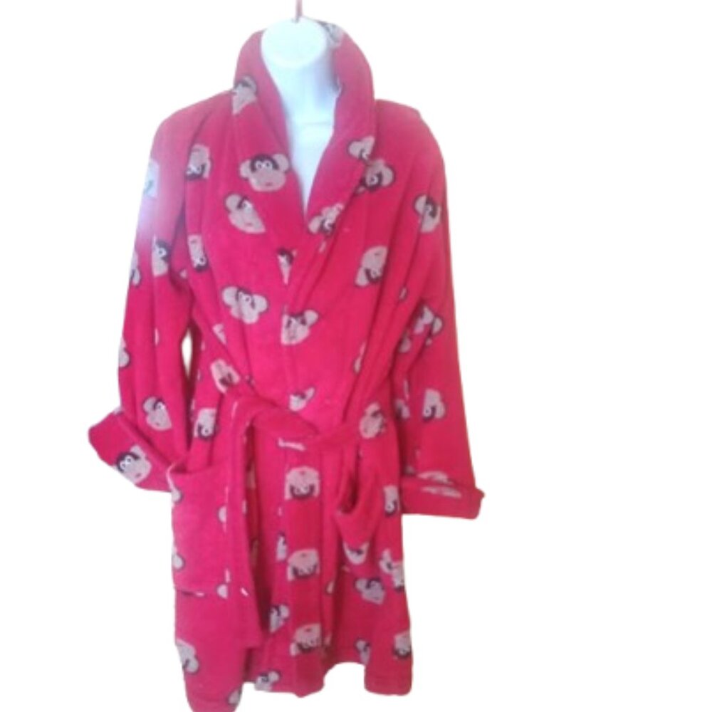 La SENZA  Red Fleece Robe with Monkey Print Size Small Medium